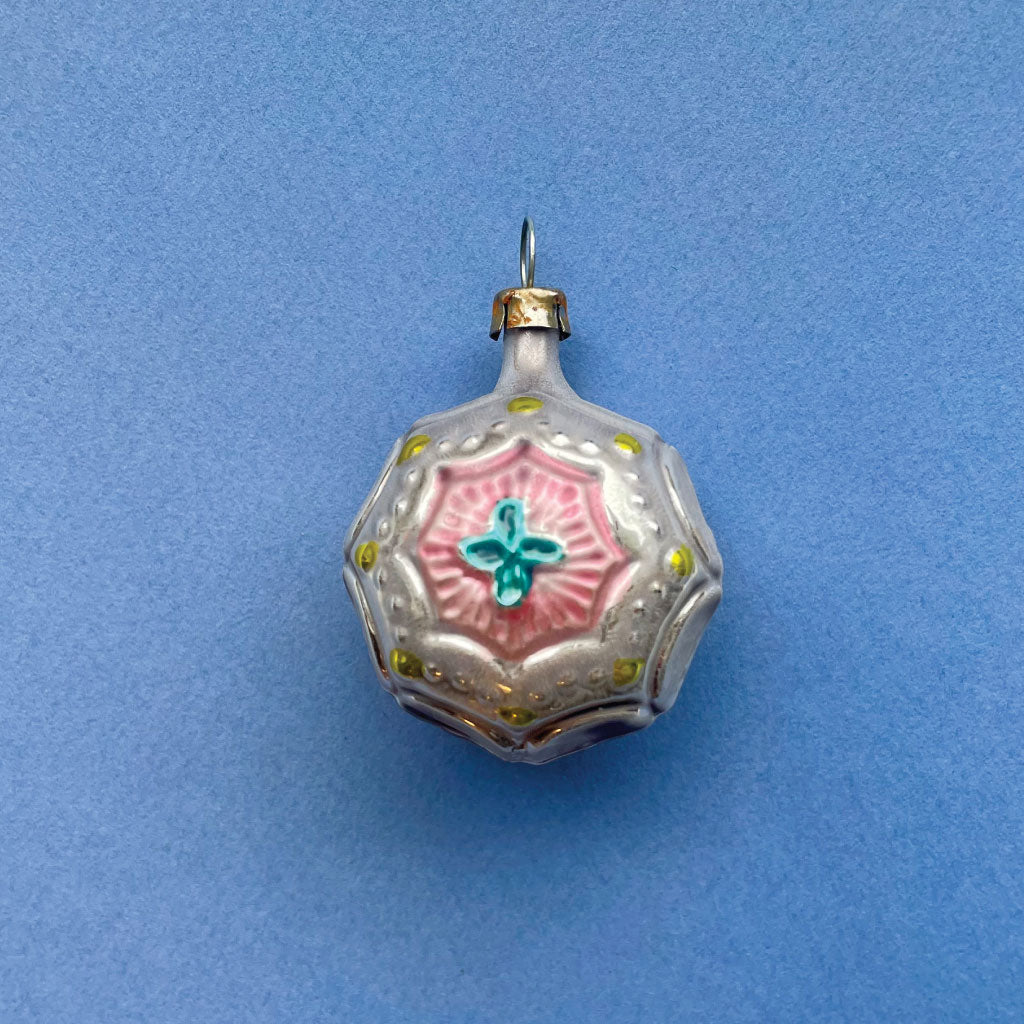 smuk dobbelt glasornament lille blomst blå