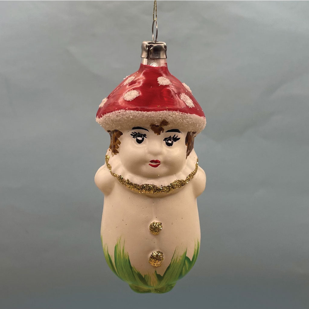Glasornament – Svampefigur med Pigemotiv.