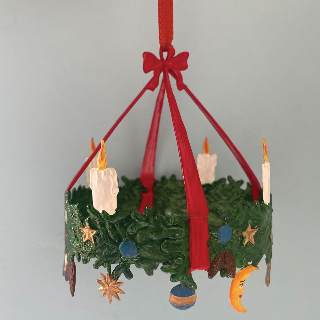 tin adventskrans ornament i 3d til juleophæng