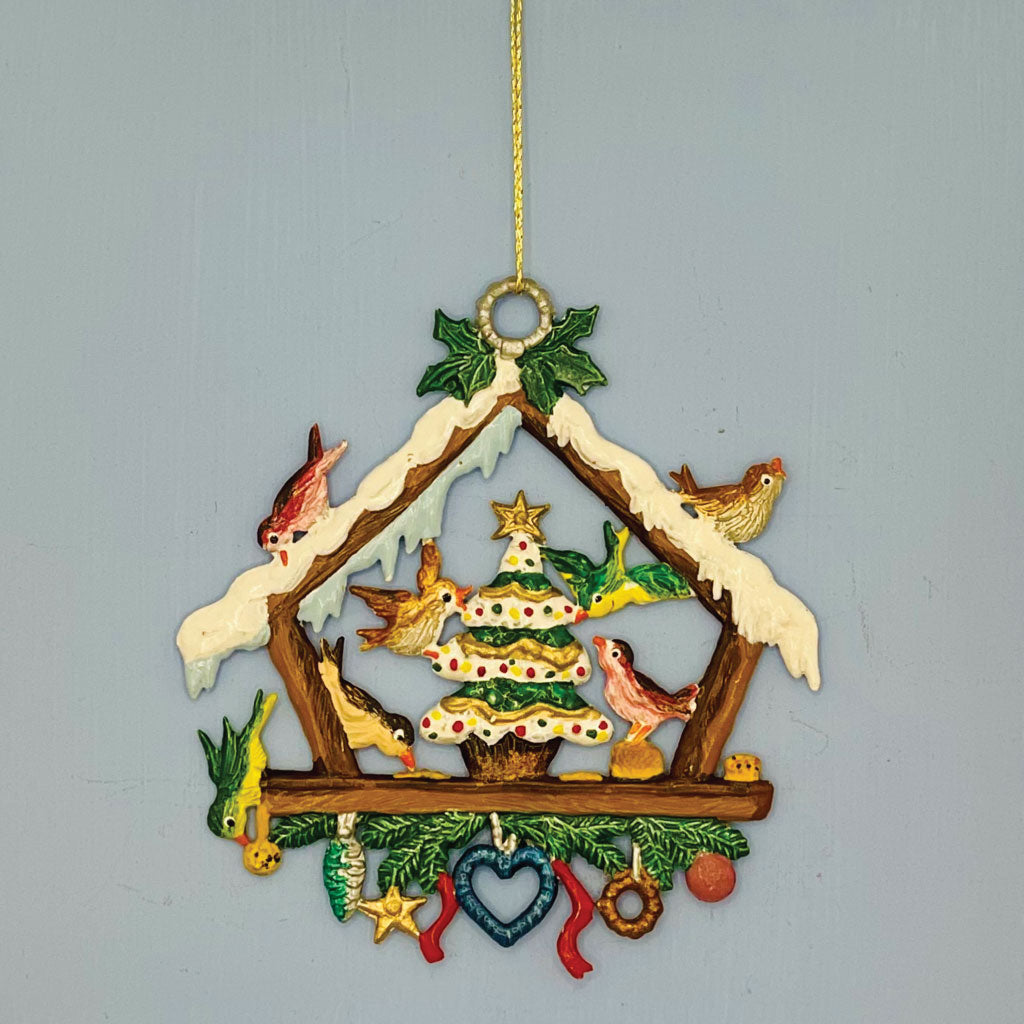 Tin fuglehus ornament til juleophæng