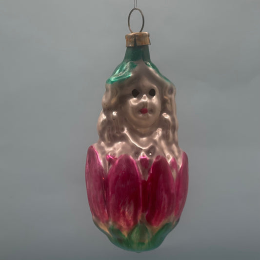 Pige Siddende i Blomst - Glas Juleornament