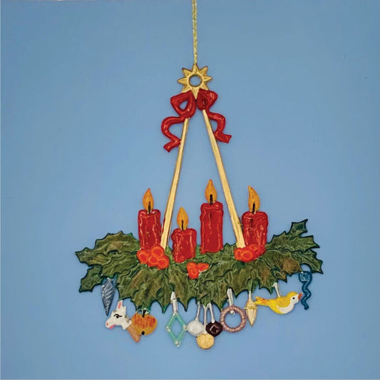 Tin adventskrans med rødelys til ophæng
